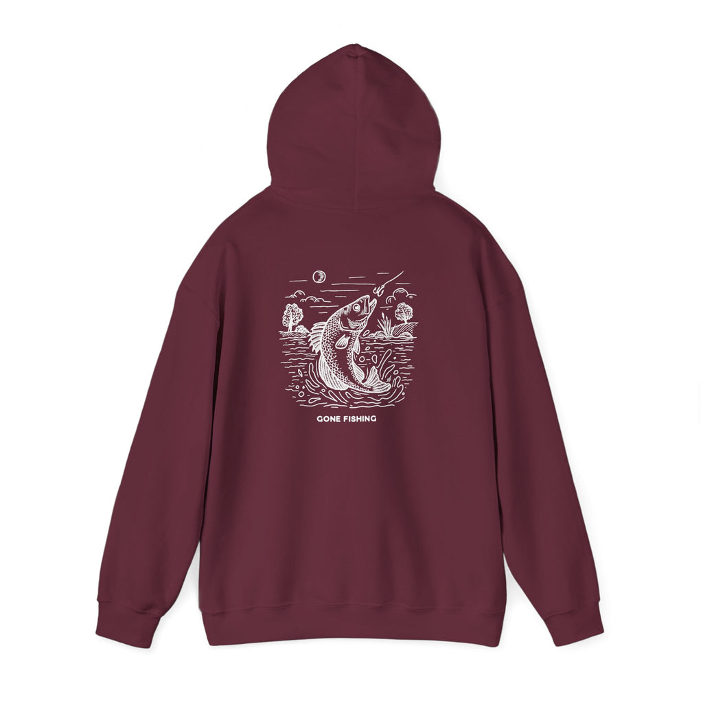 Fishing Graphic Hoodie — 'Gone Fishing' Trout Illustration Pullover