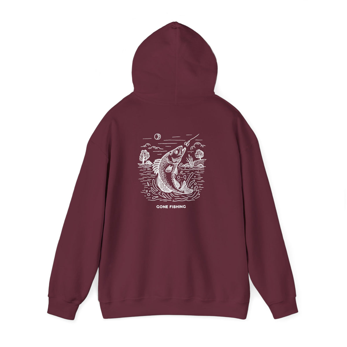 Fishing Graphic Hoodie — 'Gone Fishing' Trout Illustration Pullover